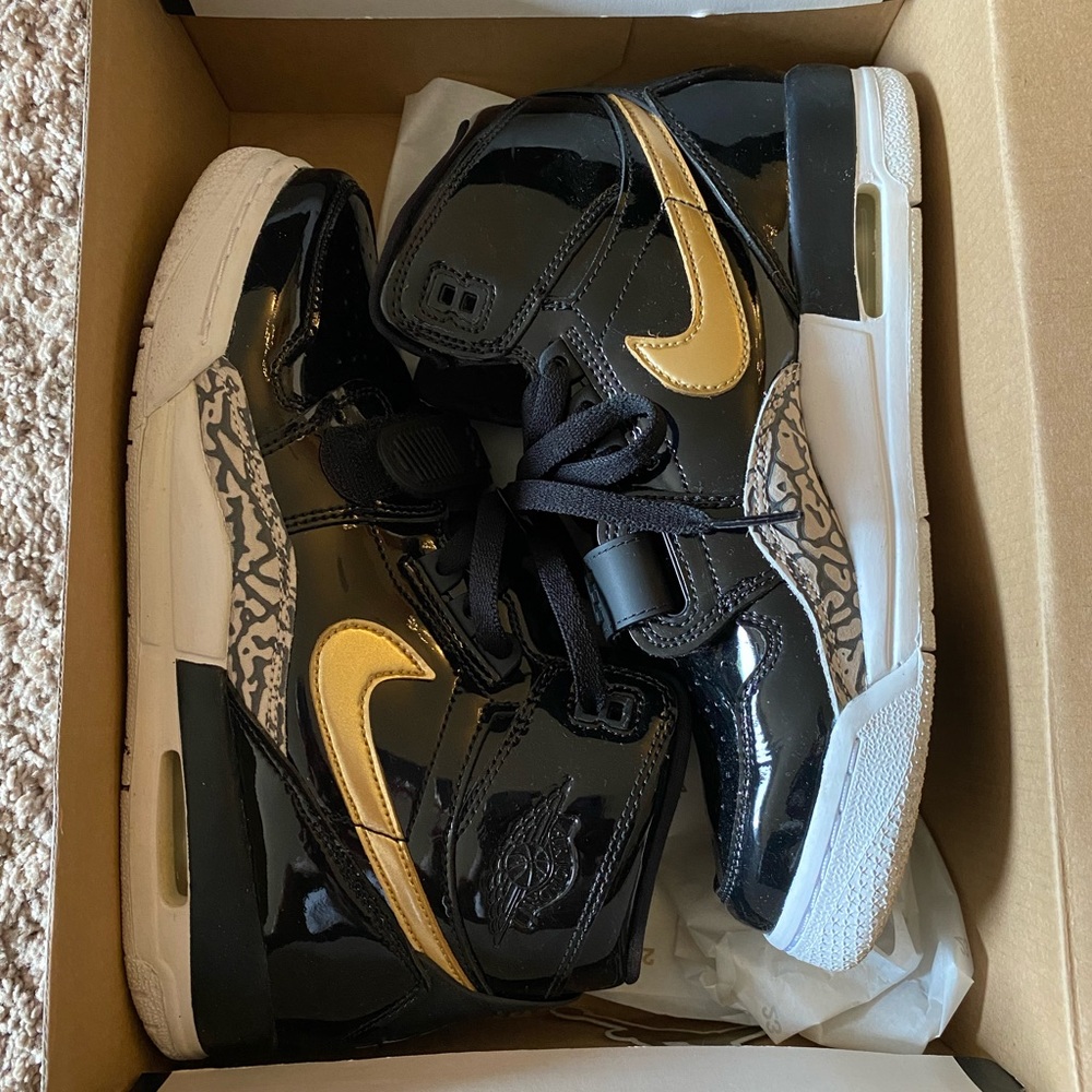Jordan Sneakers - Black Patent Leather and Gold